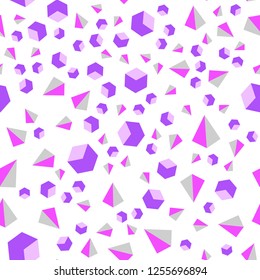 Light Purple, Pink vector seamless, isometric layout with rectangles, triangles. Decorative design in abstract style with lines, cubes. Texture for window blinds, curtains.