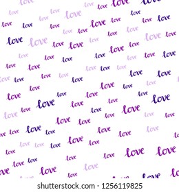 Light Purple, Pink vector seamless texture with words LOVE YOU. Illustration with colorful phrase LOVE YOU in romantic style. Pattern for trendy fabric, wallpapers.