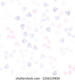 Light Purple, Pink vector seamless elegant background with leaves. Modern geometrical abstract illustration with leaves. Template for business cards, websites.