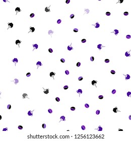 Light Purple, Pink vector seamless background with coffee, beans. Gradient illustration with coffee beans, tea cups. Design for ad, poster, banner of cafes, restaurants.