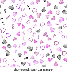 Light Purple, Pink vector seamless template with text LOVE YOU, hearts. Colorful gradient phrase LOVE YOU, hearts in abstract style. Template for business cards, websites.