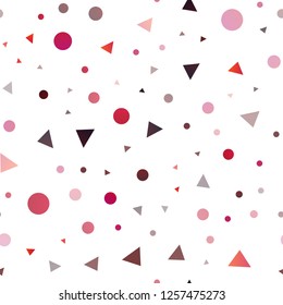 Light Purple, Pink vector seamless layout with circles, lines. Glitter abstract illustration with spheres, triangular lines. Pattern for design of window blinds, curtains.