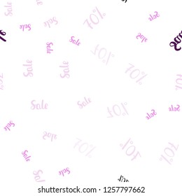 Light Purple, Pink vector seamless cover with symbols of 70 % sales. Colored words of sales with gradient on white background. Backdrop for mega promotions, discounts.