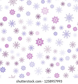 Light Purple, Pink vector seamless texture with colored snowflakes. Glitter abstract illustration with crystals of ice. Trendy design for wallpaper, fabric makers.