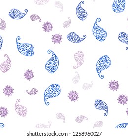 Light Purple, Pink vector seamless abstract design with leaves and flowers. Colorful illustration in doodle style with leaves, flowers. Texture for window blinds, curtains.