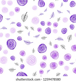 Light Purple, Pink vector seamless elegant pattern with leaves and flowers. Modern abstract illustration with leaves and flowers. Template for business cards, websites.