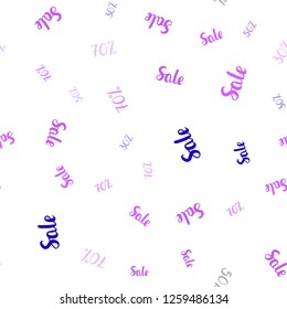 Light Purple, Pink vector seamless background with 30, 50, 70 % signs of sales. Colorful set of  percentage signs in simple style. Design for business ads, commercials.