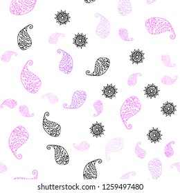 Light Purple, Pink vector seamless elegant pattern with leaves and flowers. Colorful illustration in doodle style with leaves, flowers. Pattern for trendy fabric, wallpapers.