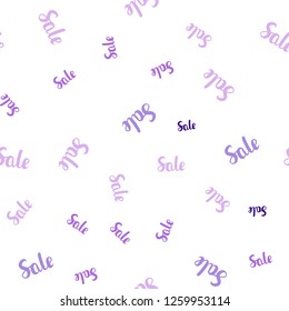 Light Purple, Pink vector seamless pattern with sale signs. Shining colorful illustration with isolated selling prices. Pattern for ads, posters, banners of sales.