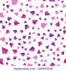 Light Purple, Pink vector seamless, isometric backdrop with lines, triangles. Glitter abstract illustration with triangular shapes. Pattern for design of fabric, wallpapers.