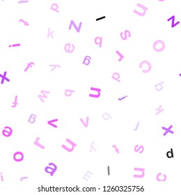Light Purple, Pink vector seamless template with isolated letters. Modern geometrical illustration with ABC english symbols. Pattern for trendy fabric, wallpapers.