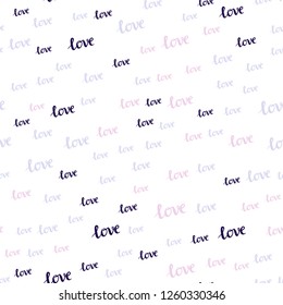 Light Purple, Pink vector seamless pattern with phrase LOVE YOU. Decorative design in doodle style with text LOVE YOU. Design for wallpaper, fabric makers.