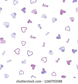 Light Purple, Pink vector seamless texture with words LOVE YOU, hearts. Illustration with phrase LOVE YOU, hearts for valentine's day. Design for wallpaper, fabric makers.