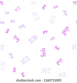 Light Purple, Pink vector seamless template with 70% selling. Colorful set of  percentage signs in simple style. Backdrop for mega promotions, discounts.