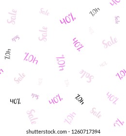 Light Purple, Pink vector seamless template with 40% selling. Abstract illustration with colorful gradient symbols of sales. Backdrop for mega promotions, discounts.