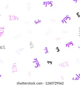 Light Purple, Pink vector seamless pattern with 40 percentage signs. Shining colorful illustration with isolated selling prices. Backdrop for ads, leaflets of Black Friday.