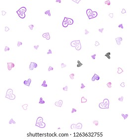 Light Purple, Pink vector seamless texture with lovely hearts. Hearts on blurred abstract background with colorful gradient. Design for ad, poster, banner of Valentine Day.