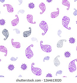 Light Purple, Pink vector seamless doodle layout with leaves and flowers. Glitter abstract illustration with leaves and flowers. Template for business cards, websites.