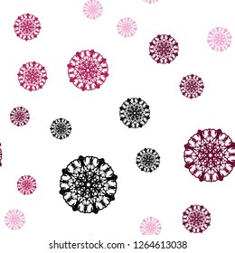 Light Purple, Pink vector seamless layout with bright snowflakes. Shining colored illustration with snow in christmas style. Trendy design for wallpaper, fabric makers.