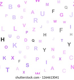 Light Purple, Pink vector seamless pattern with ABC symbols. Colored alphabet signs with gradient on white background. Texture for window blinds, curtains.
