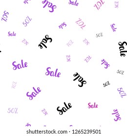 Light Purple, Pink vector seamless layout with discount of 30, 50, 70%. Illustration with signs of sales on abstract template. Design for business ads, commercials.