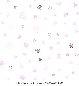 Light Purple, Pink vector seamless template with doodle hearts. Glitter abstract illustration with colorful hearts in romantic style. Design for ad, poster, banner of Valentine Day.