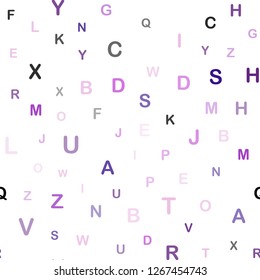 Light Purple, Pink vector seamless background with signs of alphabet. Blurred design in simple style with signs of alphabet. Texture for window blinds, curtains.