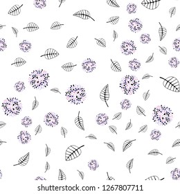 Light Purple, Pink vector seamless abstract background with leaves, flowers. Colorful abstract illustration with leaves in doodle style. Pattern for trendy fabric, wallpapers.