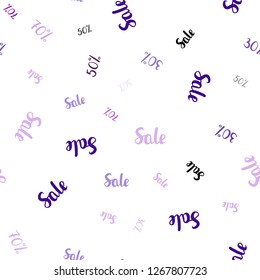 Light Purple, Pink vector seamless layout with discount of 30, 50, 70%. Abstract illustration with colorful gradient symbols of sales. Backdrop for mega promotions, discounts.