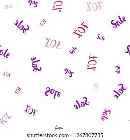 Light Purple, Pink vector seamless template with 70% selling. Colored words of sales with gradient on white background. Backdrop for mega promotions, discounts.