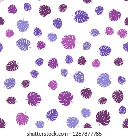 Light Purple, Pink vector seamless abstract background with leaves. leaves on elegant natural pattern with gradient. Texture for window blinds, curtains.