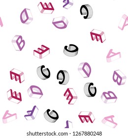 Light Purple, Pink vector seamless layout with 3D latin alphabet. Shining colorful 3D illustration with isolated letters. Pattern for trendy fabric, wallpapers.