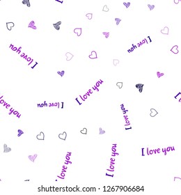 Light Purple, Pink vector seamless template with doodle hearts. Blurred decorative design in doodle style with hearts. Design for ad, poster, banner of Valentine Day.