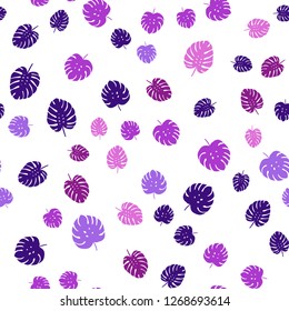 Light Purple, Pink vector seamless elegant template with leaves. A vague abstract illustration with leaves in doodles style. Texture for window blinds, curtains.