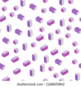 Light Purple, Pink vector seamless, isometric template with rhombus. Decorative design in abstract style with rectangles. Pattern for trendy fabric, wallpapers.