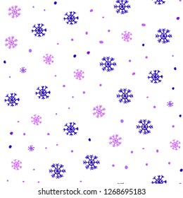 Light Purple, Pink vector seamless cover with beautiful snowflakes. Glitter abstract illustration with crystals of ice. Design for textile, fabric, wallpapers.