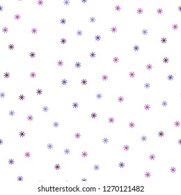 Light Purple, Pink vector seamless background with xmas snowflakes. Shining colorful illustration with snow in christmas style. Design for textile, fabric, wallpapers.