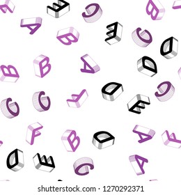 Light Purple, Pink vector seamless background with 3D signs of alphabet. Colorful 3D alphabet signs with gradient on white background. Pattern for design of fabric, wallpapers.