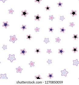 Light Purple, Pink vector seamless template with sky stars. Blurred decorative design in simple style with stars. Design for textile, fabric, wallpapers.