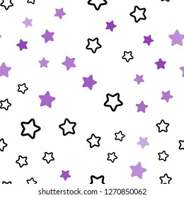 Light Purple, Pink vector seamless template with sky stars. Decorative shining illustration with stars on abstract template. Pattern for design of fabric, wallpapers.