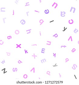 Light Purple, Pink vector seamless texture with ABC characters. Modern geometrical illustration with ABC english symbols. Pattern for trendy fabric, wallpapers.
