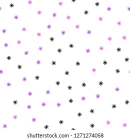 Light Purple, Pink vector seamless layout with bright snowflakes. Shining colorful illustration with snow in christmas style. Pattern for design of fabric, wallpapers.