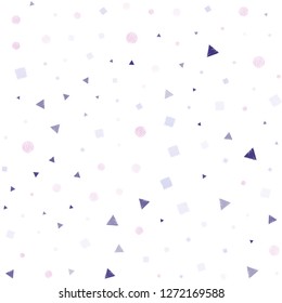Light Purple, Pink vector seamless template with crystals, circles, squares. Illustration with colorful circles, triangles, rectangles. Trendy design for wallpaper, fabric makers.