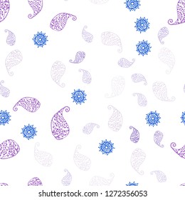 Light Purple, Pink vector seamless natural backdrop with leaves and flowers. Shining colored illustration with leaves and flowers. Template for business cards, websites.
