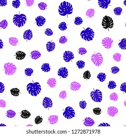 Light Purple, Pink vector seamless elegant wallpaper with leaves. Sketchy doodles with leaves on blurred background. Design for textile, fabric, wallpapers.