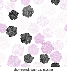 Light Purple, Pink vector seamless doodle background with flowers. Brand new colored illustration with flowers. Texture for window blinds, curtains.