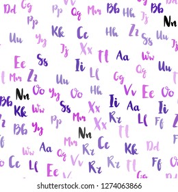 Light Purple, Pink vector seamless template with isolated letters. Colored alphabet signs with gradient on white background. Design for textile, fabric, wallpapers.