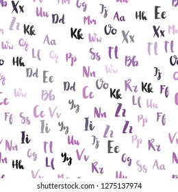 Light Purple, Pink vector seamless pattern with ABC symbols. Shining colorful illustration with isolated letters. Pattern for trendy fabric, wallpapers.