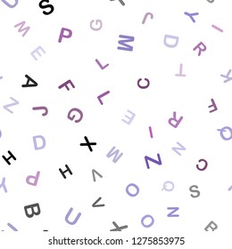 Light Purple, Pink vector seamless backdrop with english symbols. Modern geometrical illustration with ABC english symbols. Design for wallpaper, fabric makers.