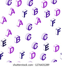 Light Purple, Pink vector seamless texture with 3D ABC characters. Colorful 3D alphabet signs with gradient on white background. Pattern for design of fabric, wallpapers.